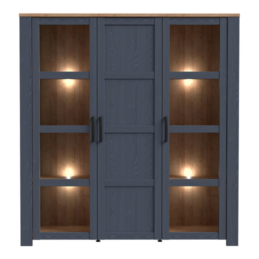 Bohol 3 Door Large Display Cabinet in Riviera Oak/Navy