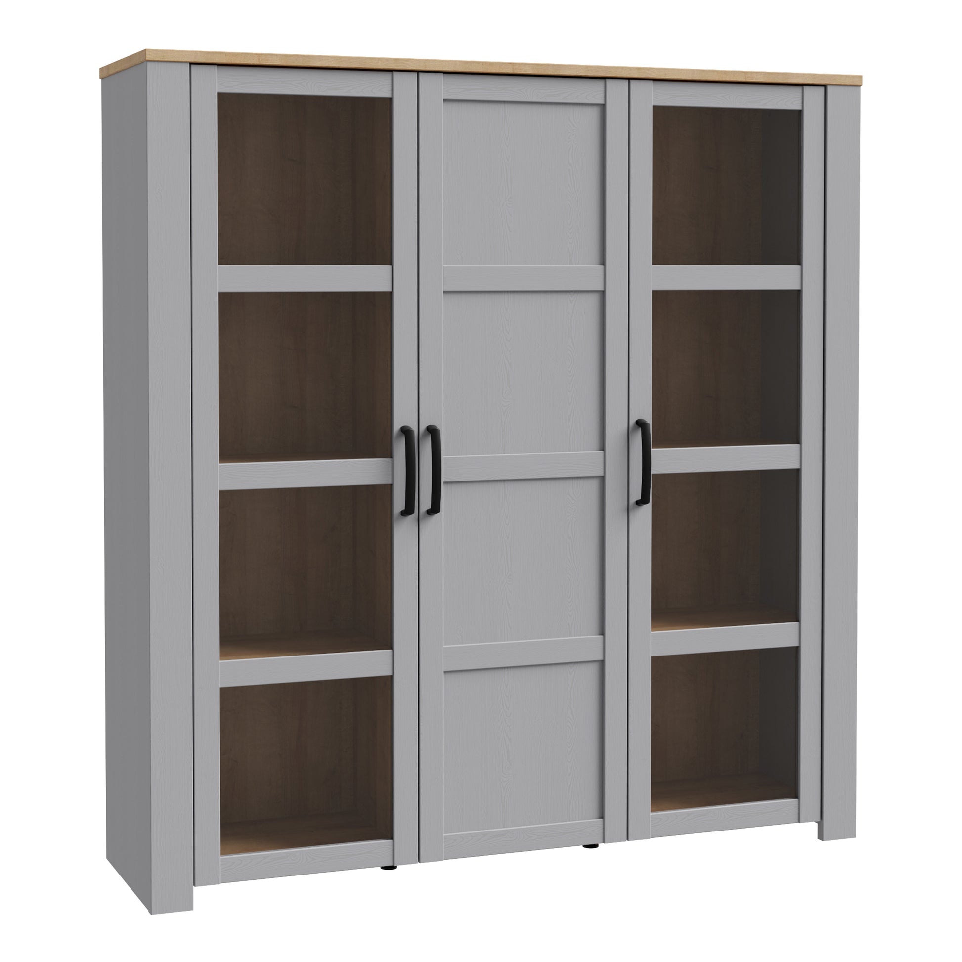 Bohol 3 Door Large Display Cabinet in Riviera Oak/Grey Oak