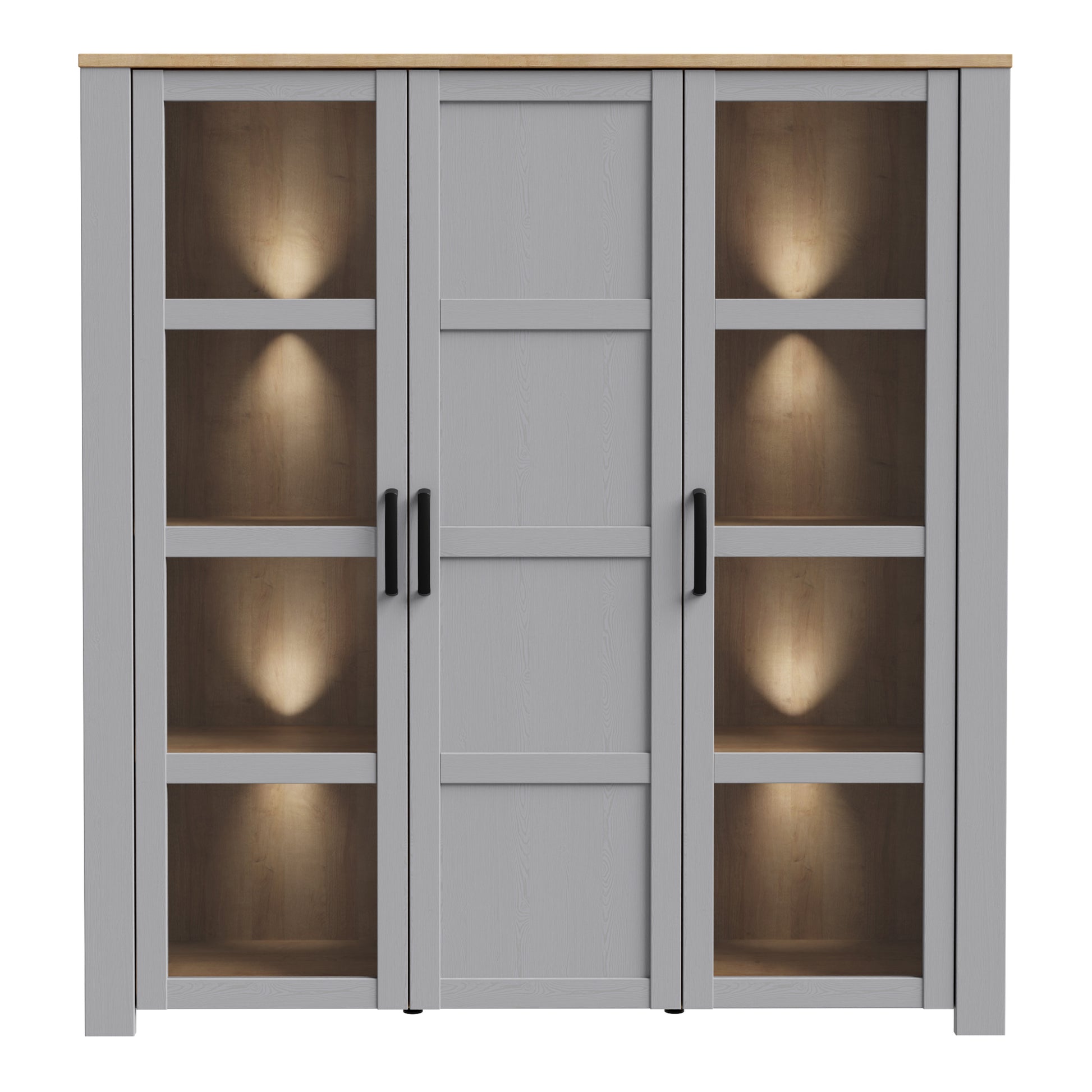 Bohol 3 Door Large Display Cabinet in Riviera Oak/Grey Oak