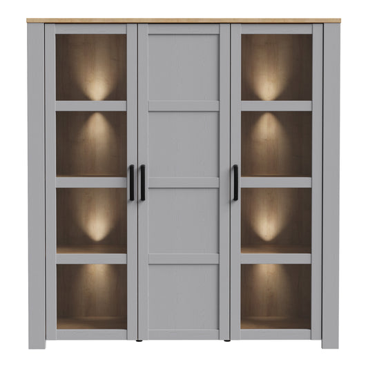 Bohol 3 Door Large Display Cabinet in Riviera Oak/Grey Oak