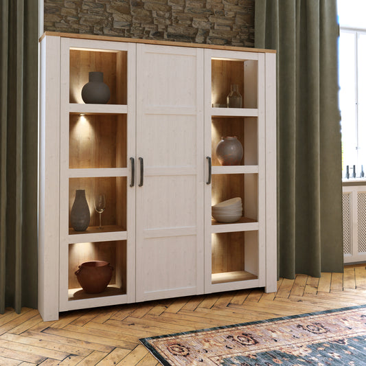 Bohol 3 Door Large Display Cabinet in Riviera Oak/White