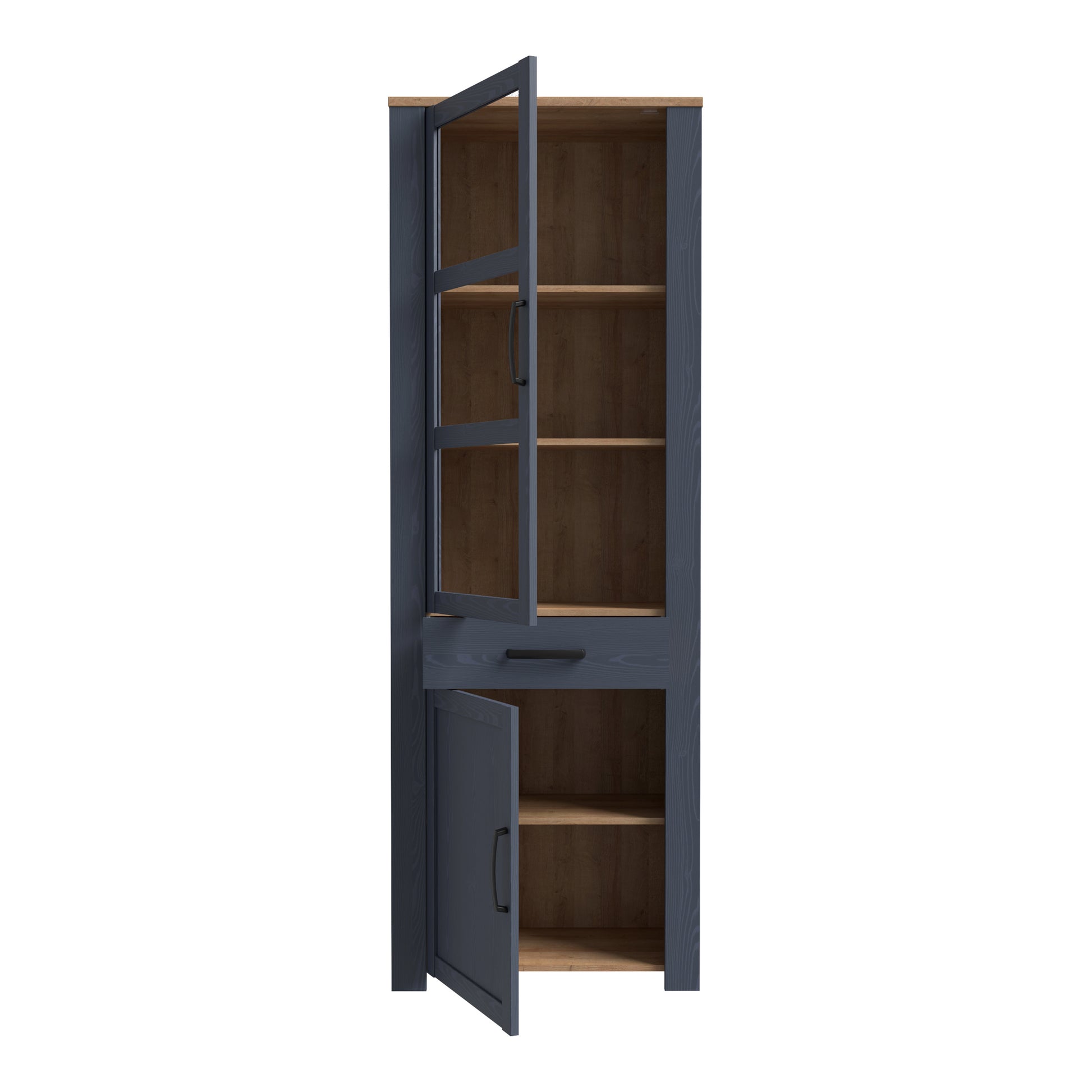 Bohol 2 Door 1 Drawer Narrow Display Cabinet in Riviera Oak/Navy