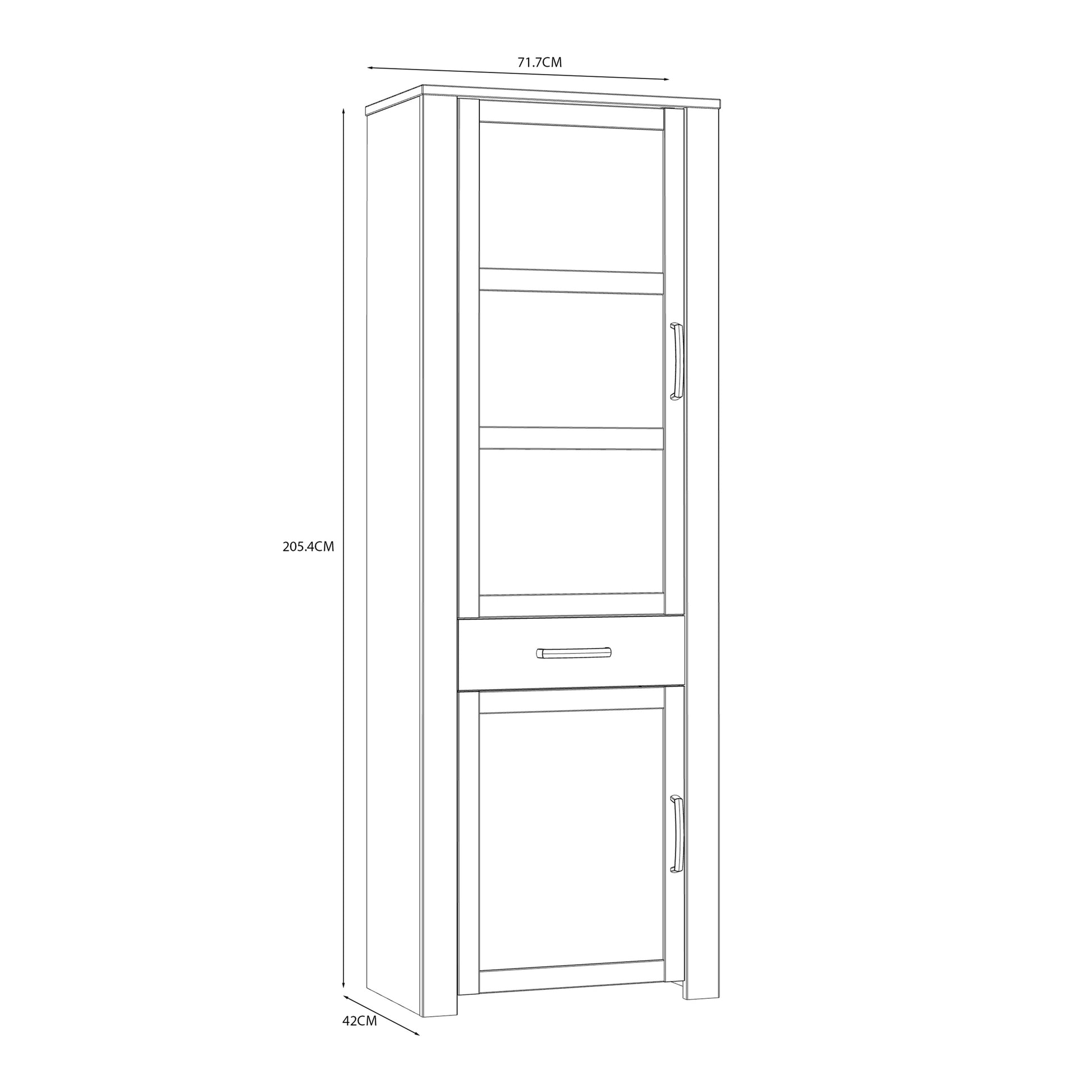 Bohol 2 Door 1 Drawer Narrow Display Cabinet in Riviera Oak/Navy