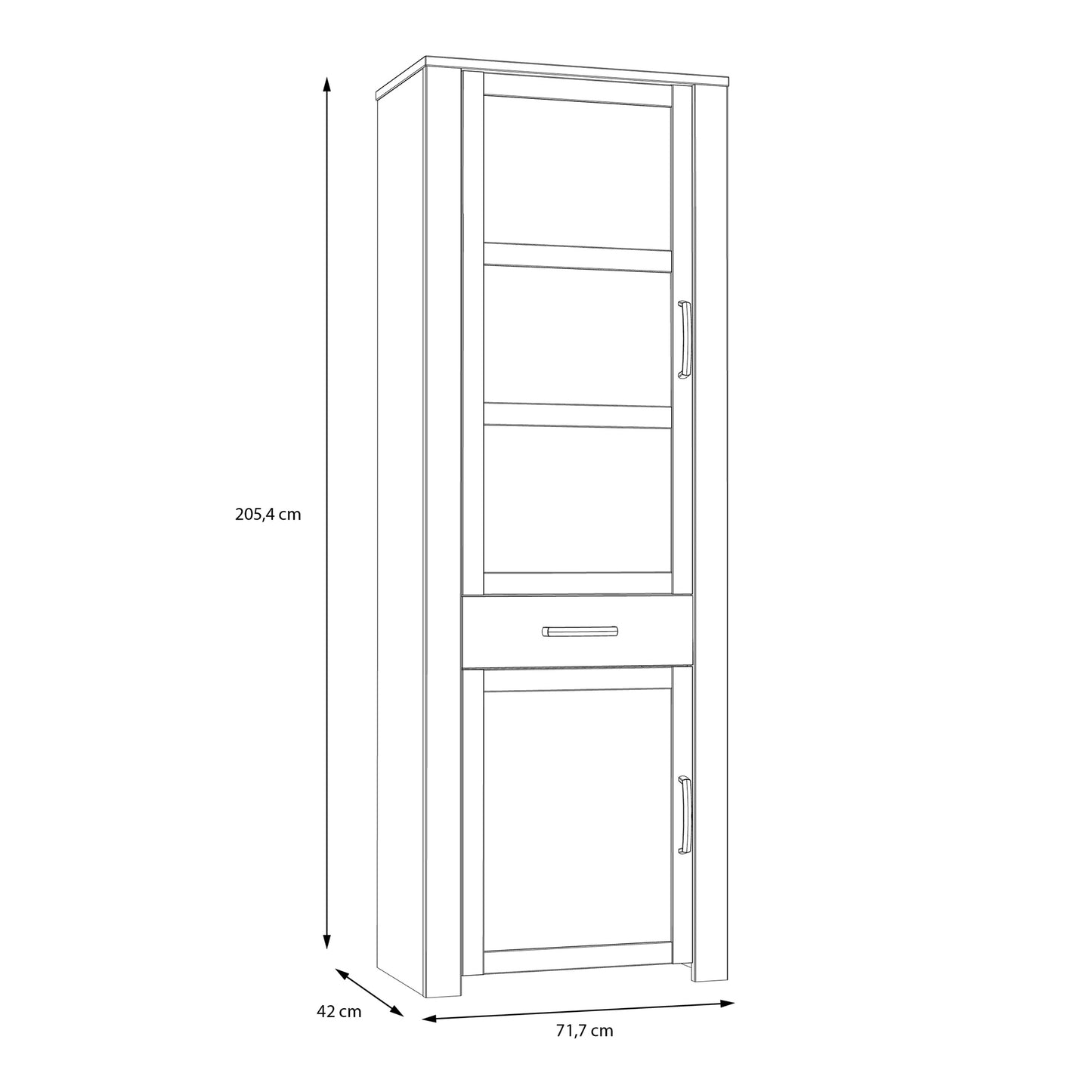 Bohol 2 Door 1 Drawer Narrow Display Cabinet in Riviera Oak/Grey Oak