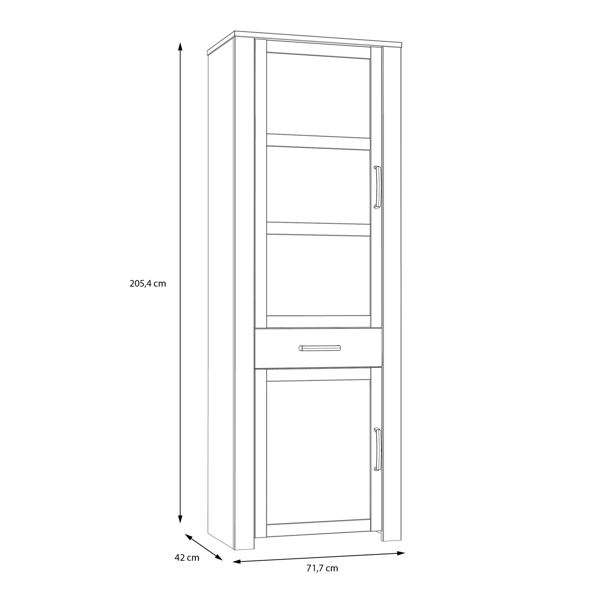 Bohol 2 Door 1 Drawer Narrow Display Cabinet in Riviera Oak/Grey Oak