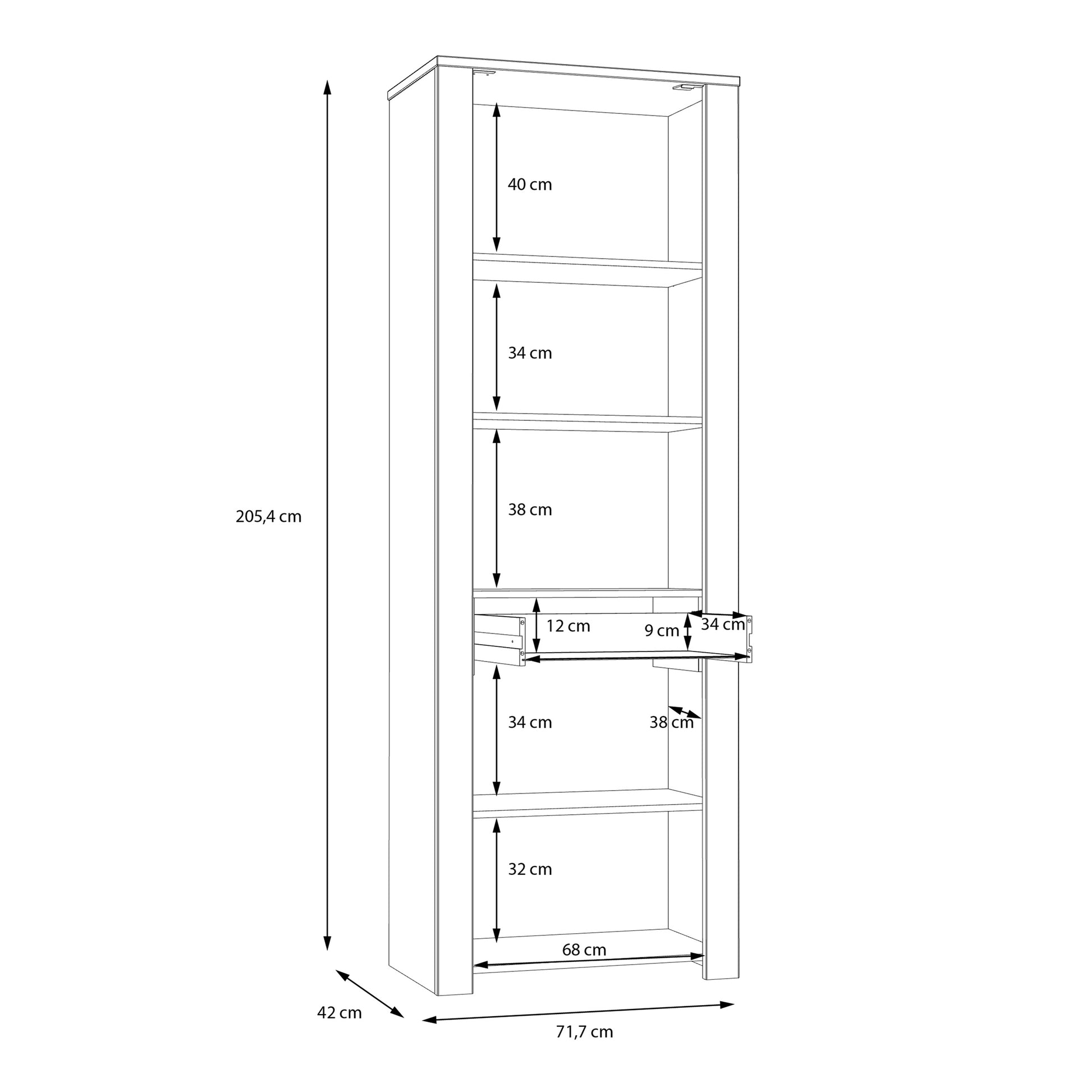 Bohol 2 Door 1 Drawer Narrow Display Cabinet in Riviera Oak/Grey Oak