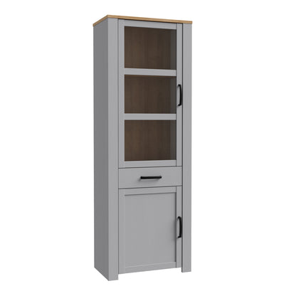 Bohol 2 Door 1 Drawer Narrow Display Cabinet in Riviera Oak/Grey Oak