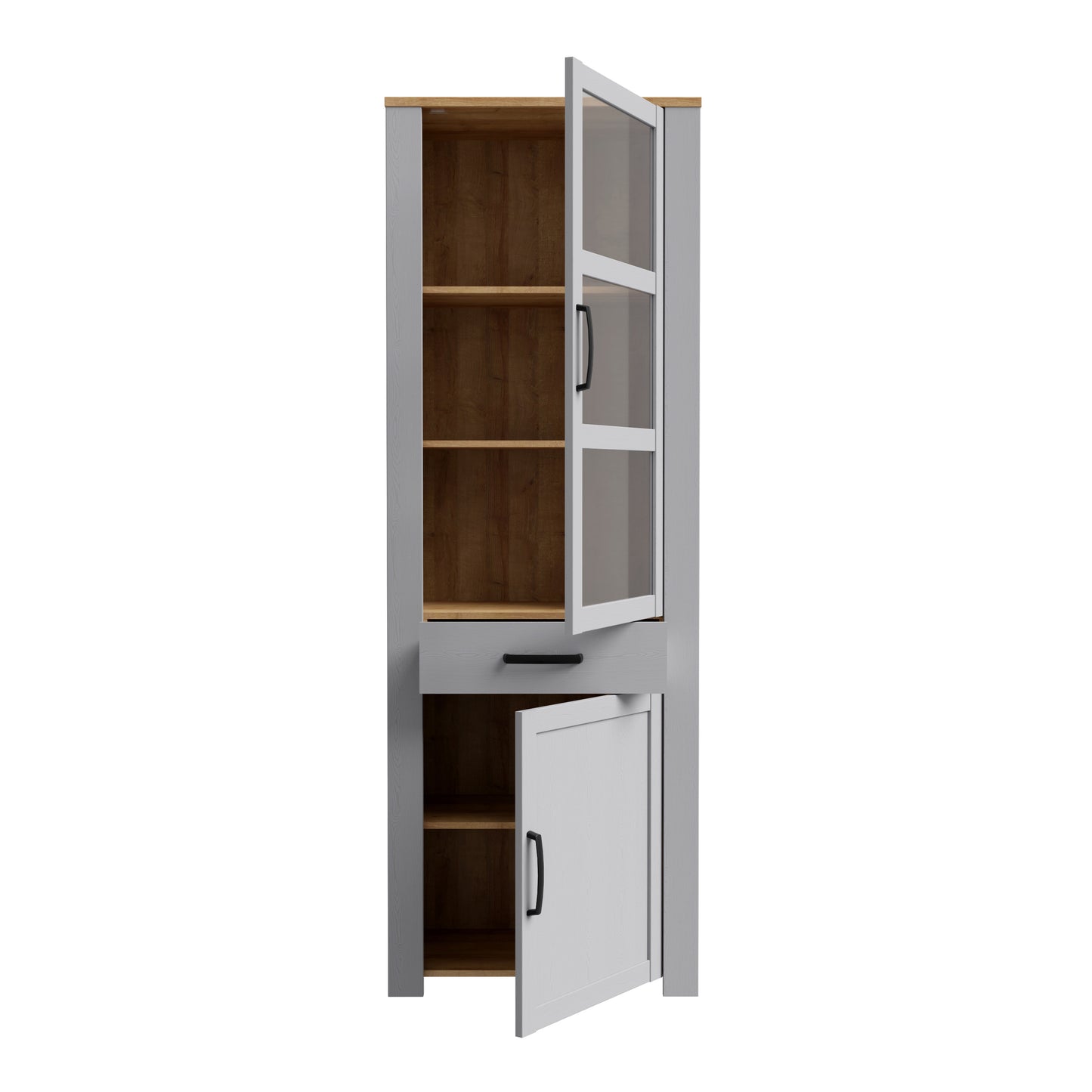 Bohol 2 Door 1 Drawer Narrow Display Cabinet in Riviera Oak/Grey Oak