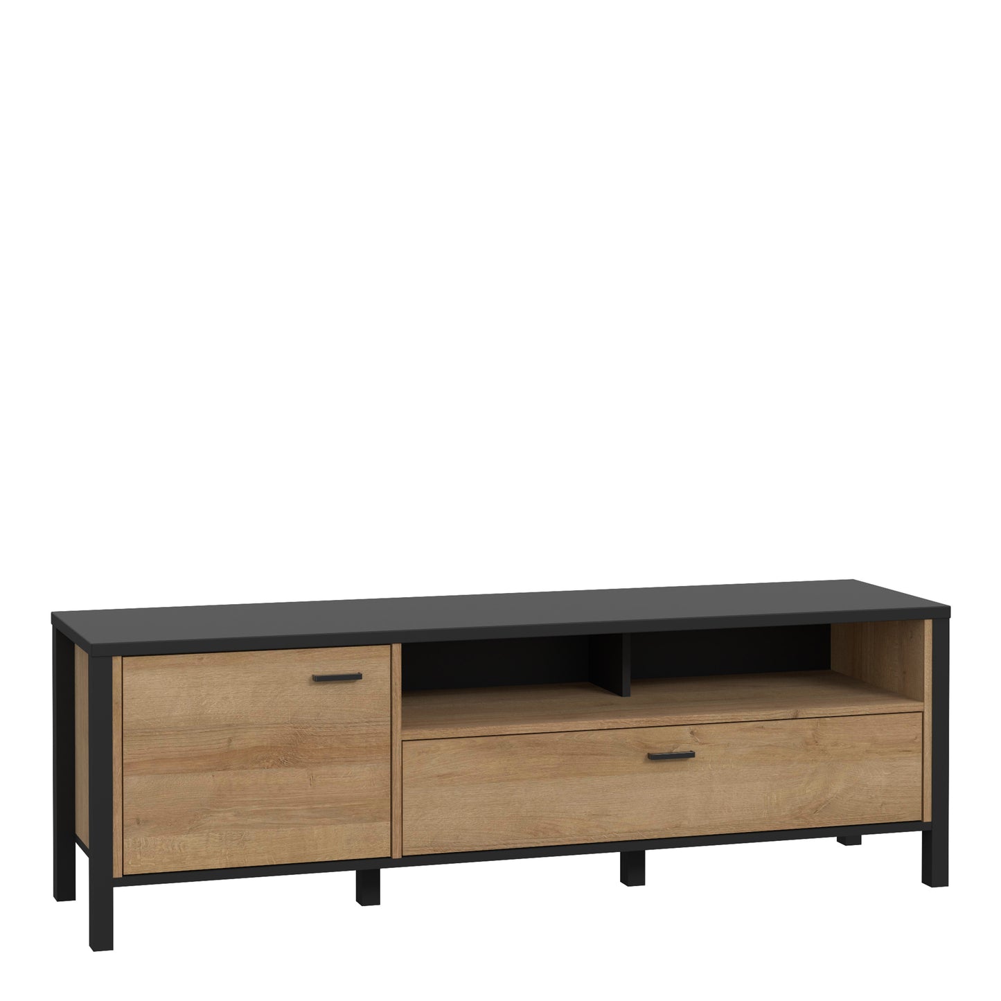 High Rock TV Unit in Matt Black/Riviera Oak