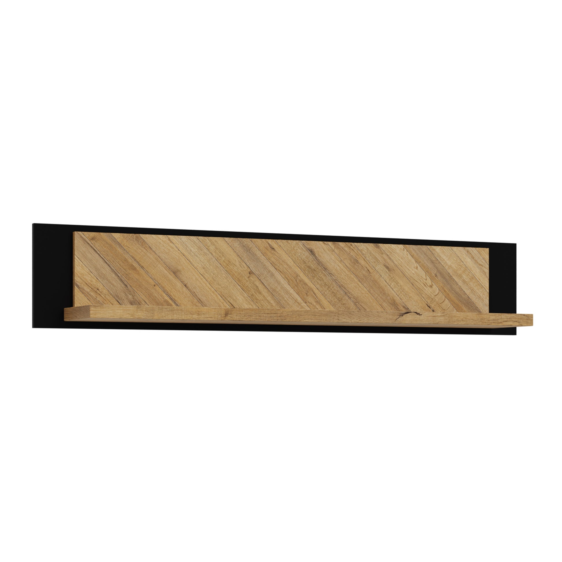 Nikomedes Wall Shelf 140cm in Spica Oak/Matt Black/Bartex Oak