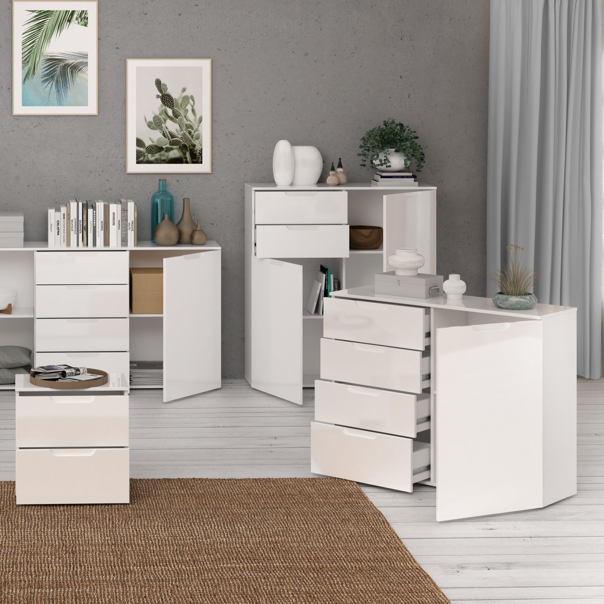 Sienna 4 Chest of Drawers 1 Door in White/White High Gloss