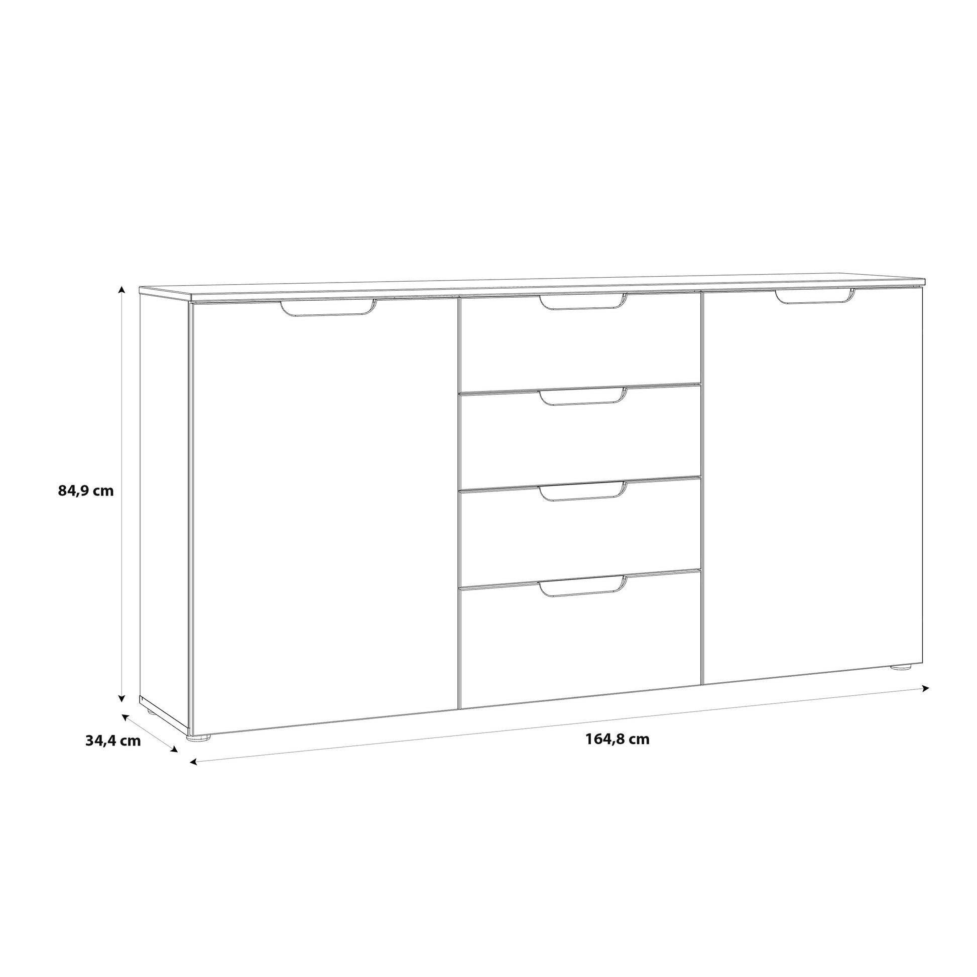 Sienna Wide Chest of 4 Drawers and 2 Doors in White/White High Gloss