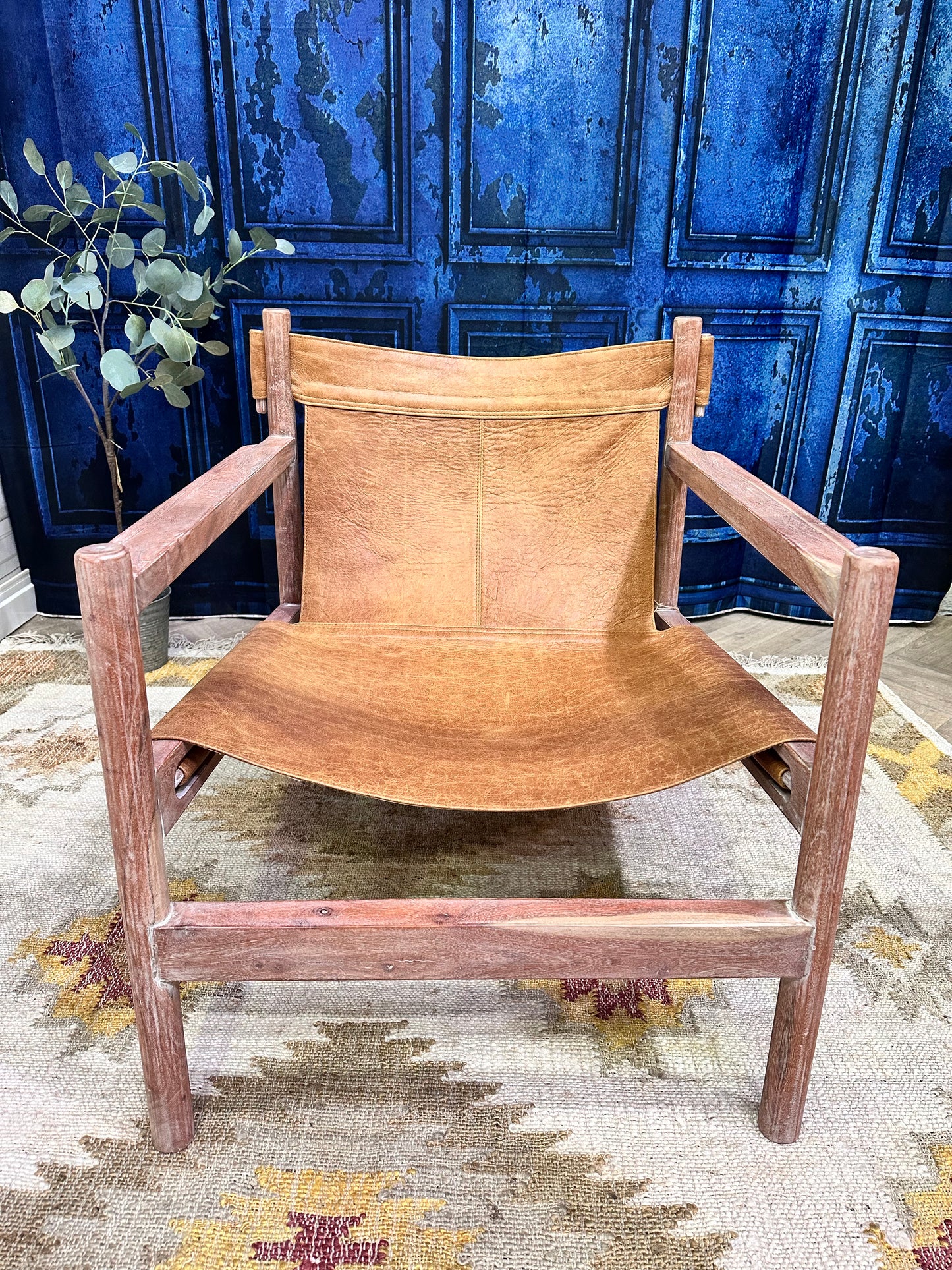 Odisha Wooden Frame Leather Accent Chair