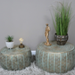 Set Of 2 Gold & Turquoise Patterned Coffee / Side Tables