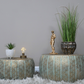 Set Of 2 Gold & Turquoise Patterned Coffee / Side Tables