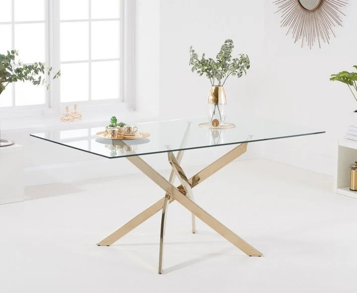 Bernini 160cm Rectangular Glass & Gold Dining Table