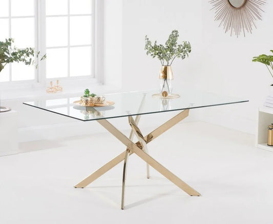 Bernini 160cm Rectangular Glass & Gold Dining Table