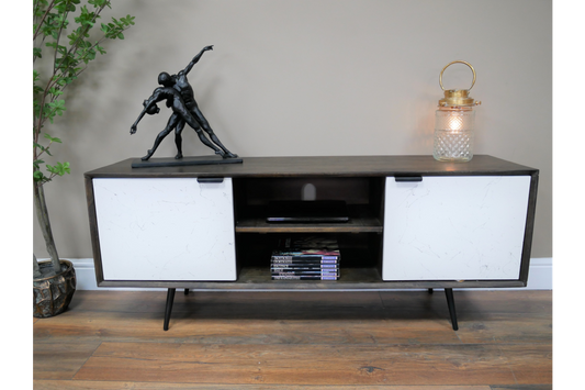 Venice Mango Wood & Iron Marble Effect TV Cabinet