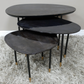 Industrial Black Metal And High Gloss Black Mango Wood Set Of 3 Side Tables