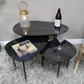 Industrial Black Metal And High Gloss Black Mango Wood Set Of 3 Side Tables