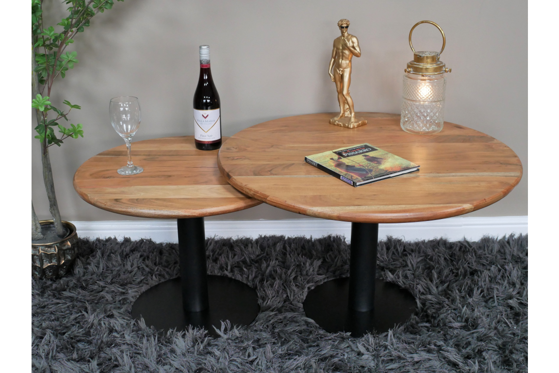 Mango Wood & Iron Base Set Of 2 Coffee Tables