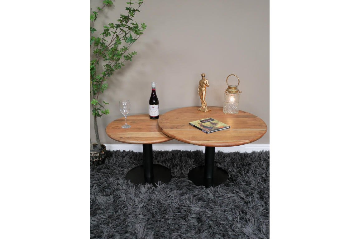 Mango Wood & Iron Base Set Of 2 Coffee Tables