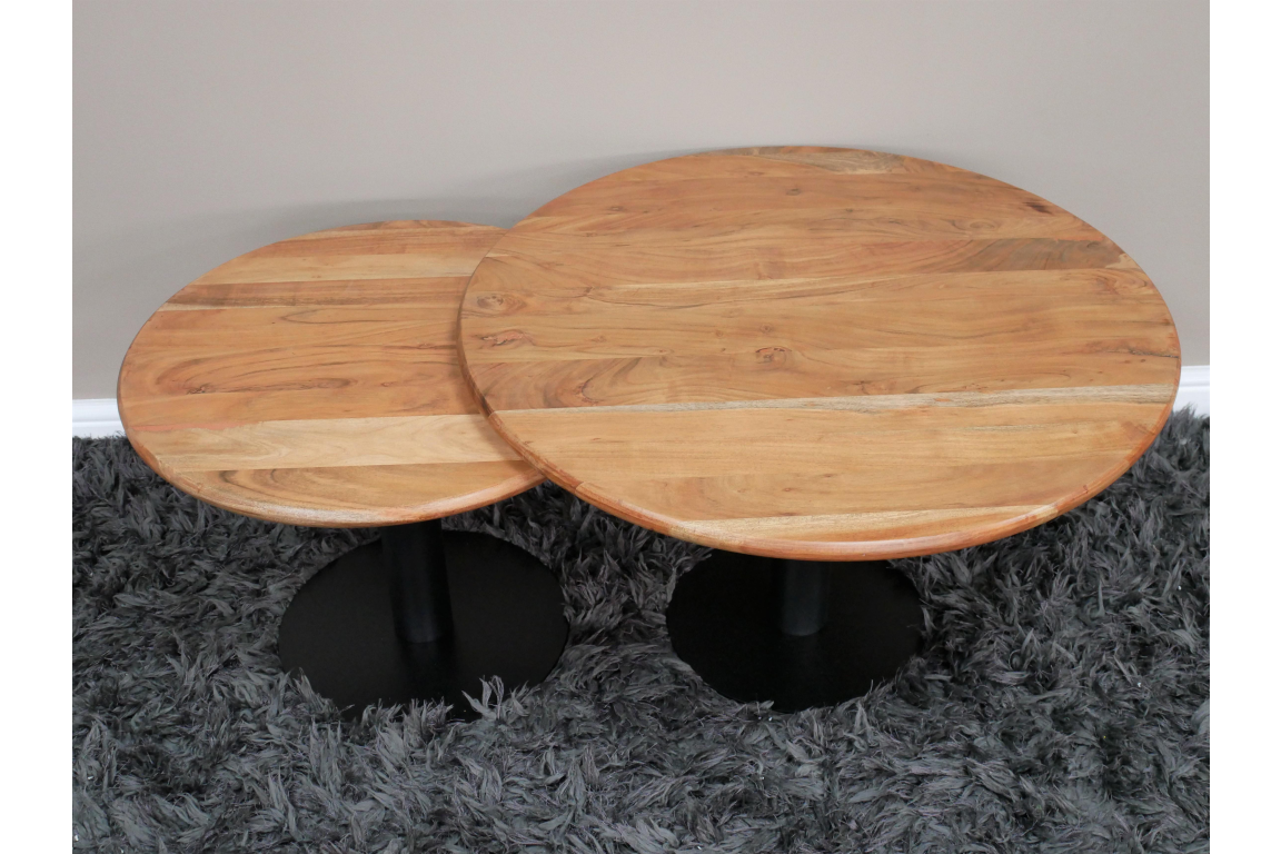 Mango Wood & Iron Base Set Of 2 Coffee Tables