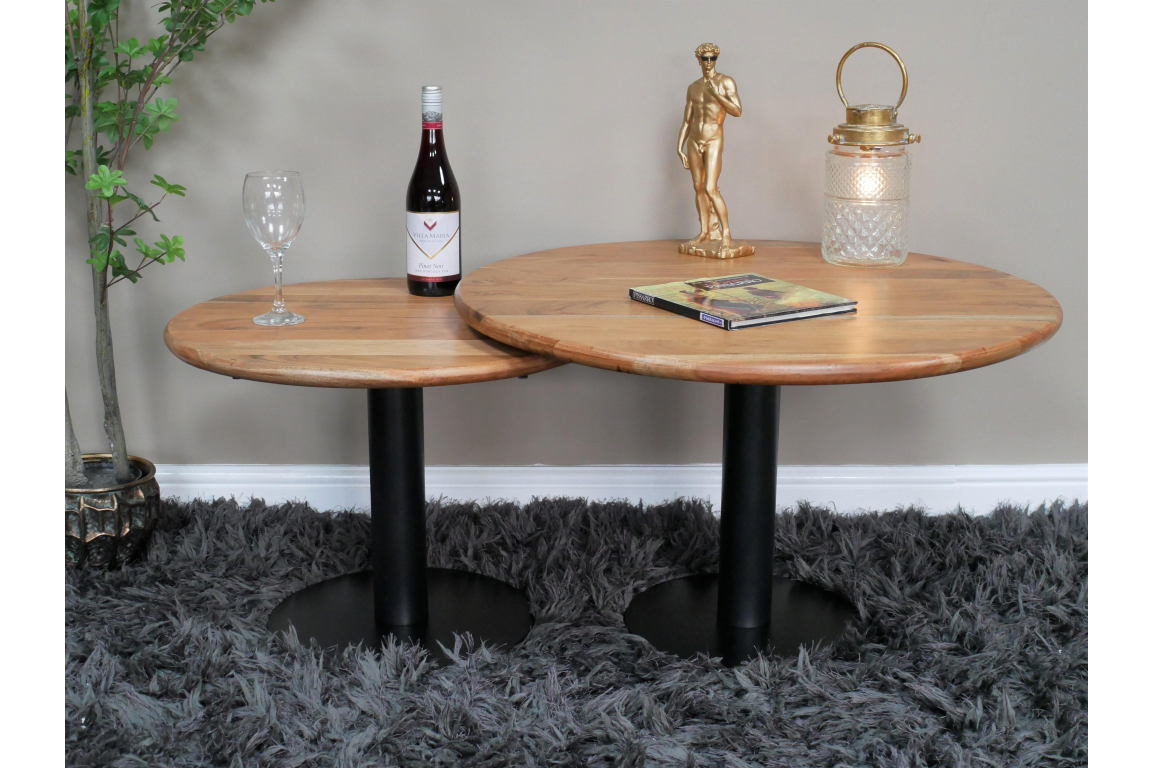 Mango Wood & Iron Base Set Of 2 Coffee Tables