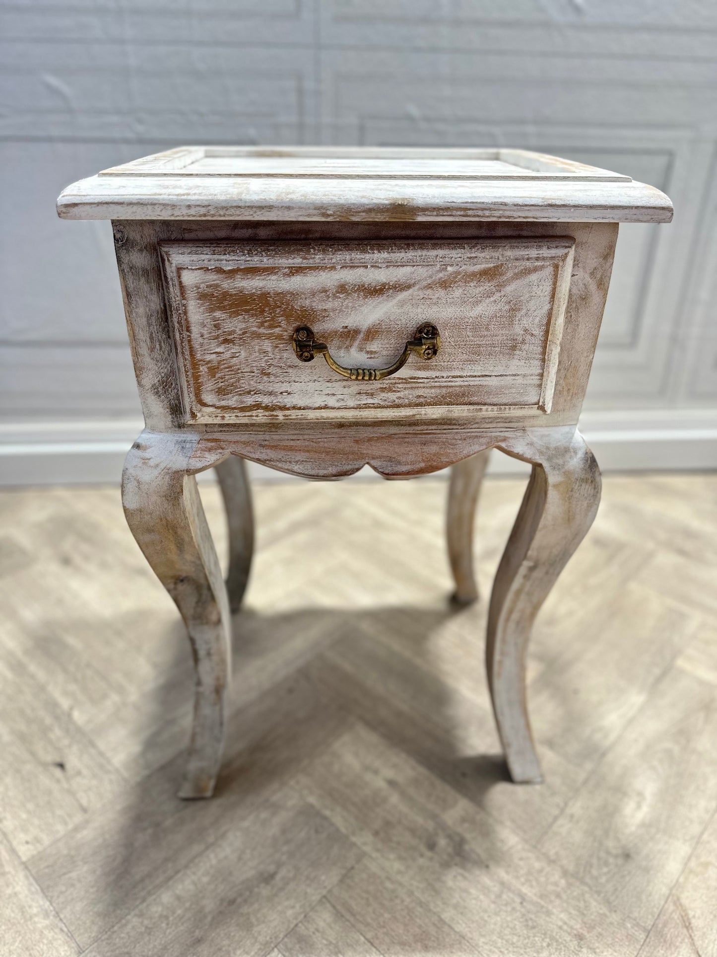 French Shabby Chic White-wash Wooden Side Table