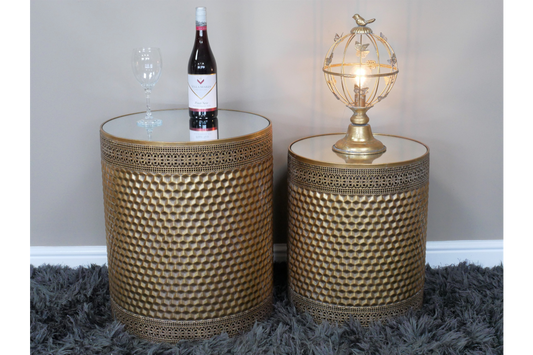 Set of 2 Round Mirrored Top Side Tables