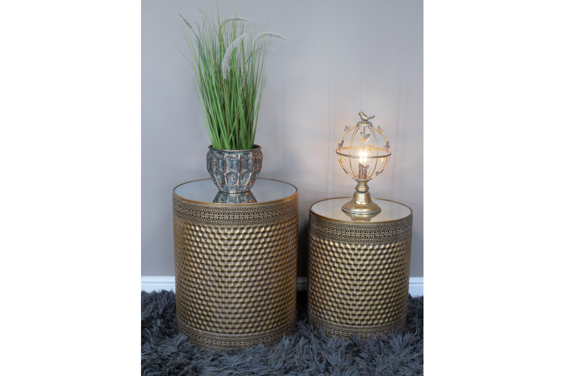 Set of 2 Round Mirrored Top Side Tables