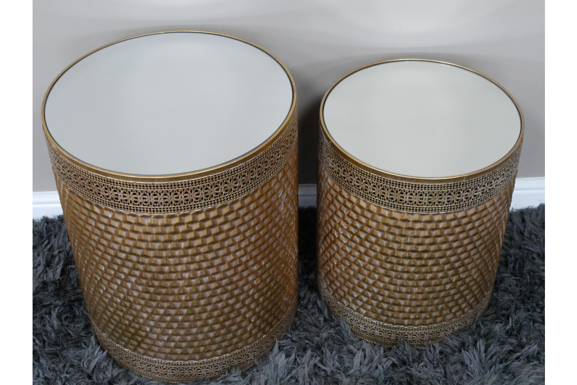 Set of 2 Round Mirrored Top Side Tables