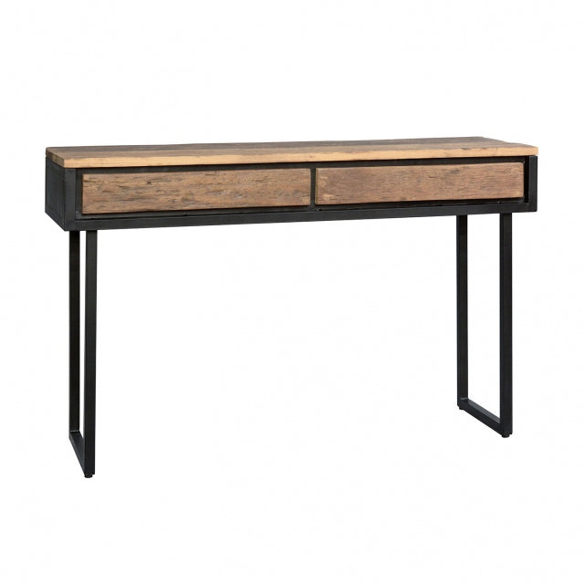 Java Sleeper Wood/Black Iron - 2 Drawer Console Side Table