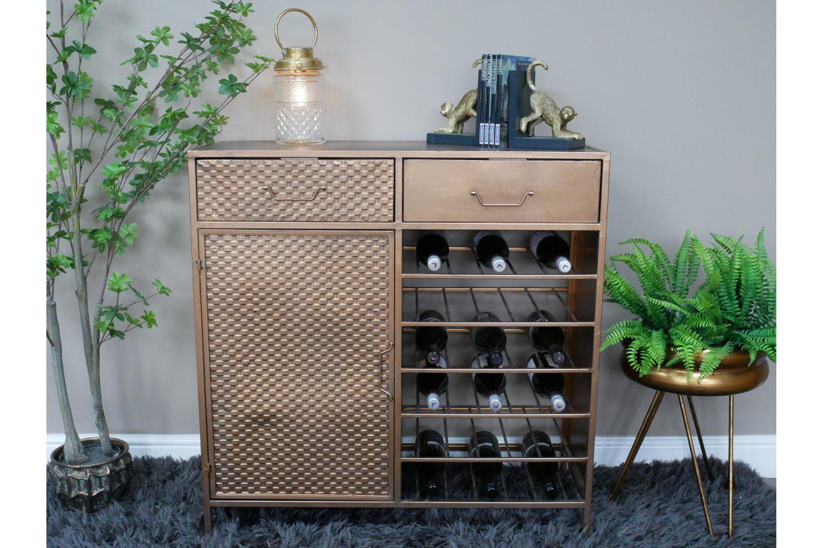 Industrial Gold Textured Metal Bar Cabinet