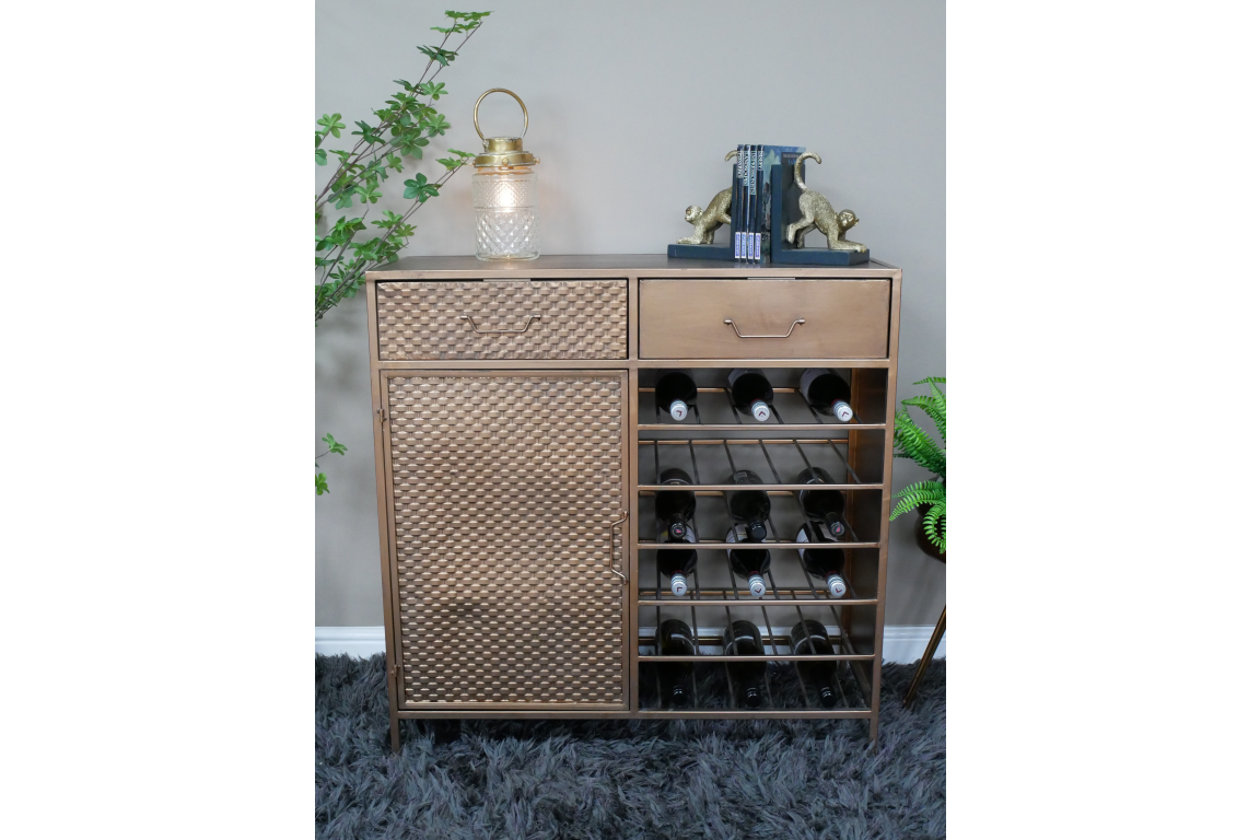 Industrial Gold Textured Metal Bar Cabinet