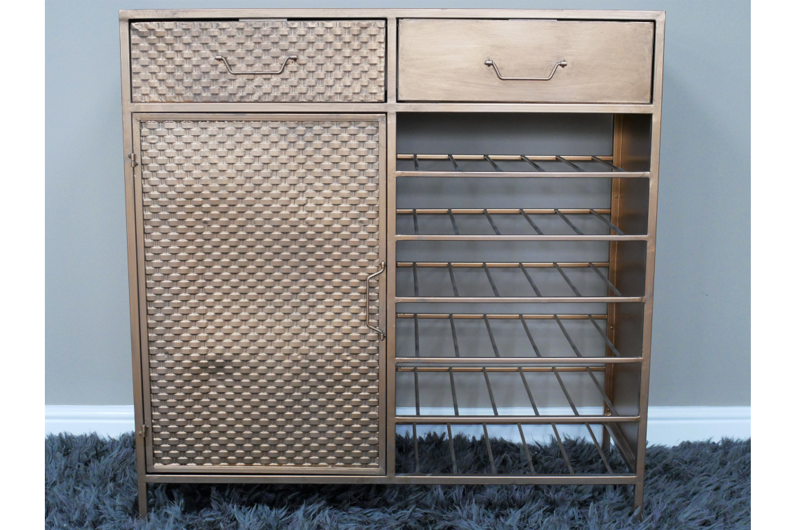 Industrial Gold Textured Metal Bar Cabinet