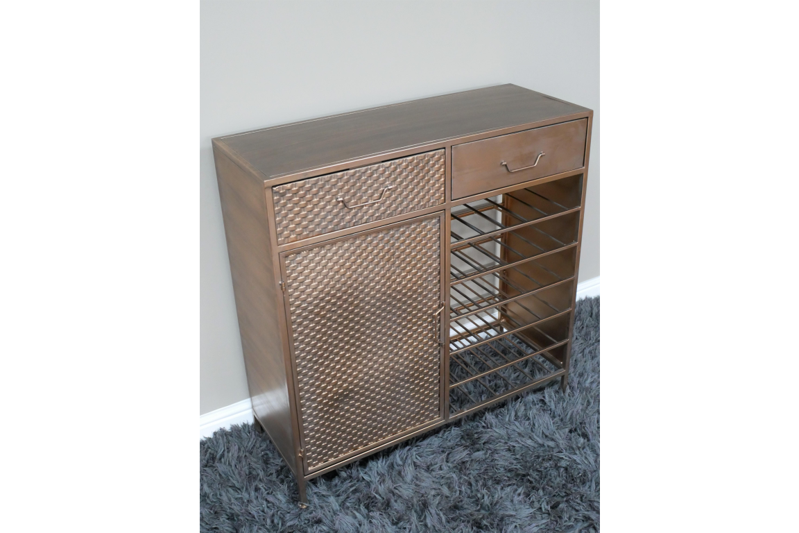 Industrial Gold Textured Metal Bar Cabinet