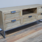 Industrial Solid Wood TV Cabinet with 5 Drawers & 1 Shelf