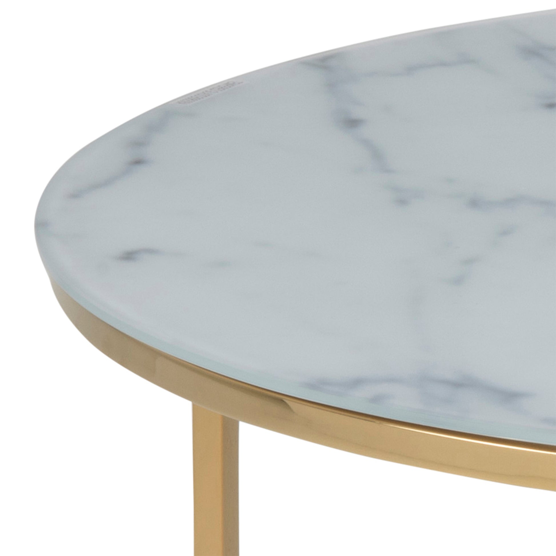 Alisma Round Coffee Table with White Marble Effect Glass Top & Gold Legs