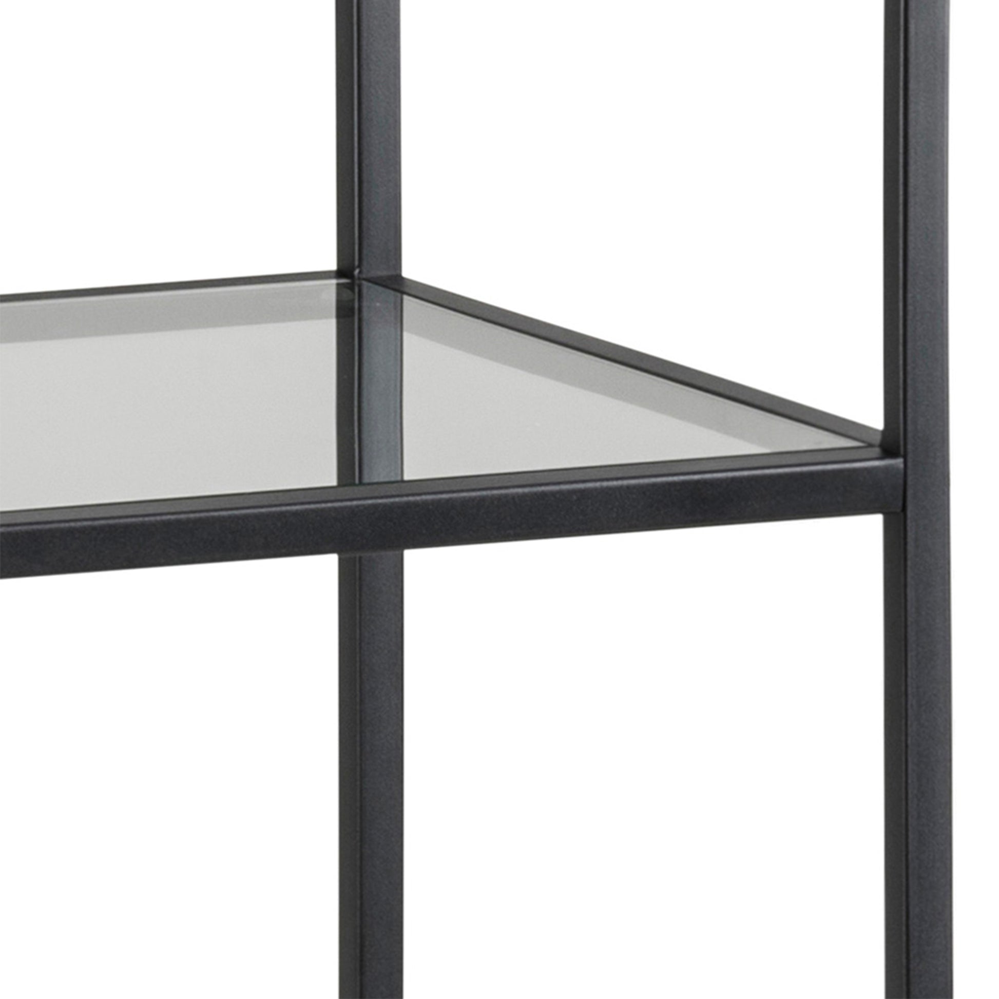 Seaford Narrow Black Metal Bookcase with 3 Glass Shelves