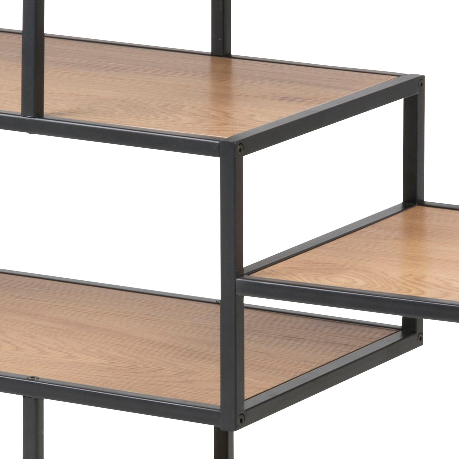 Seaford Wide Black Metal Bookcase with 4 Oak Shelves