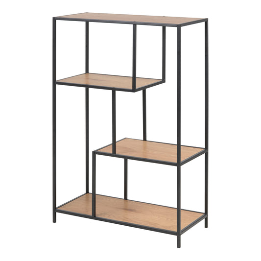 Seaford Black Metal Asymmetrical Bookcase with 3 Oak Shelves