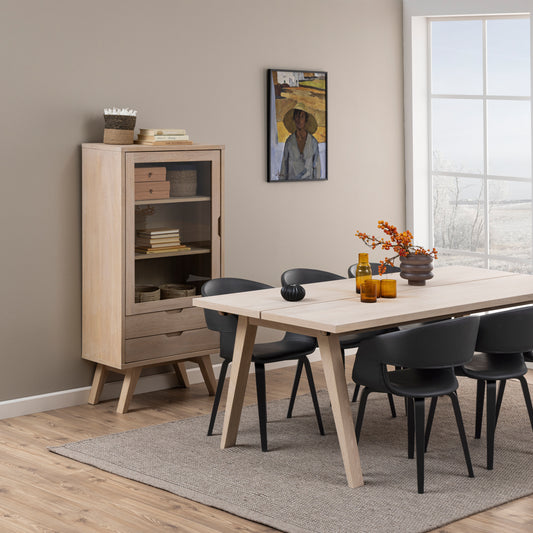 A-Line Display Cabinet with 2 Drawers and 2 Shelves in White Oak