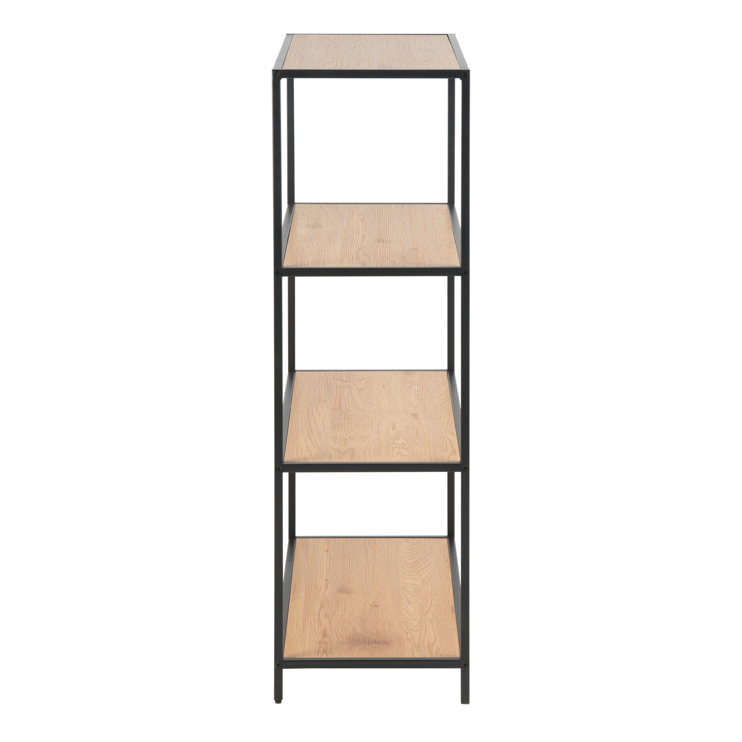 Seaford Black Metal Low Bookcase with 3 Oak Shelves