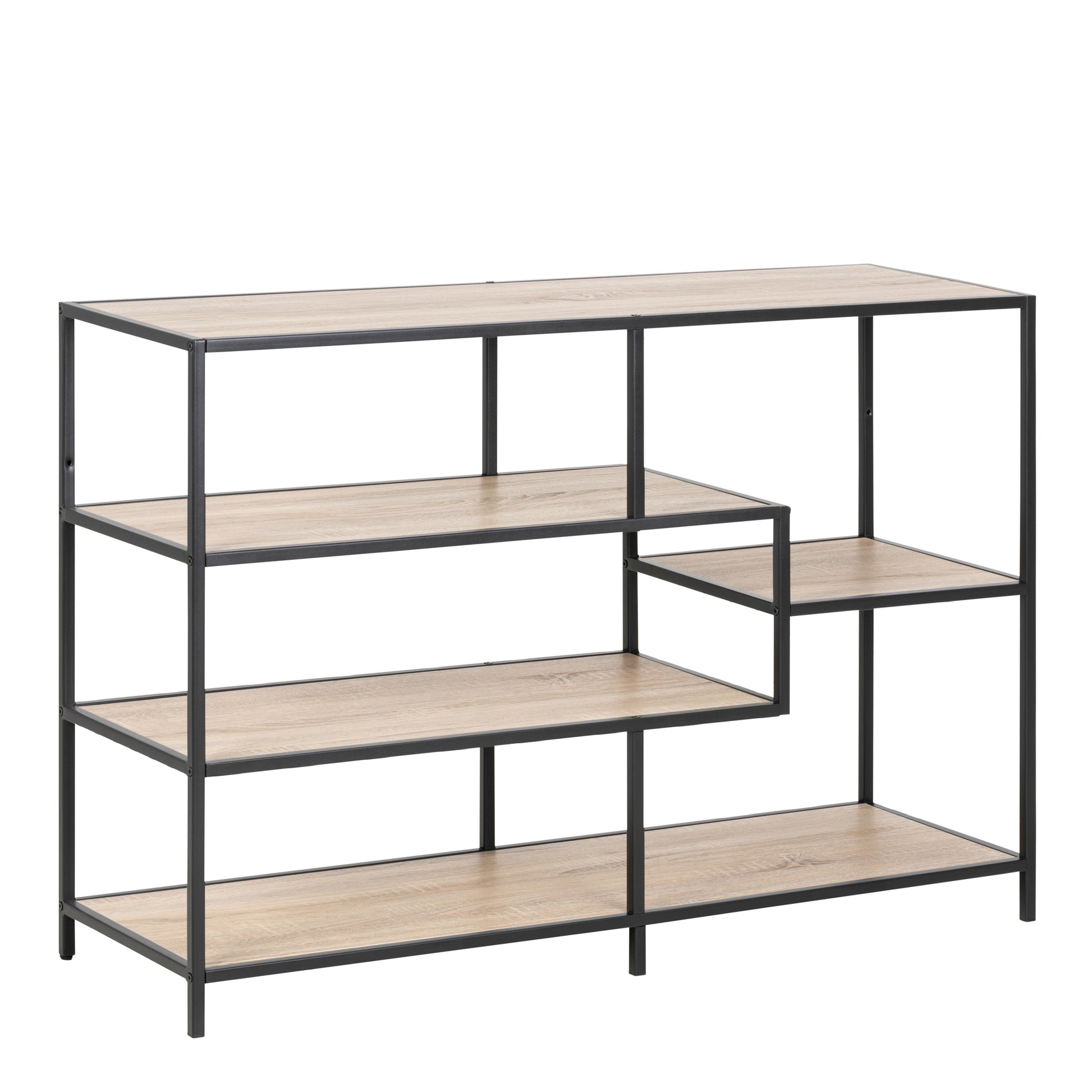 Seaford Wide Black Metal Bookcase with 4 Sonoma Oak Shelves