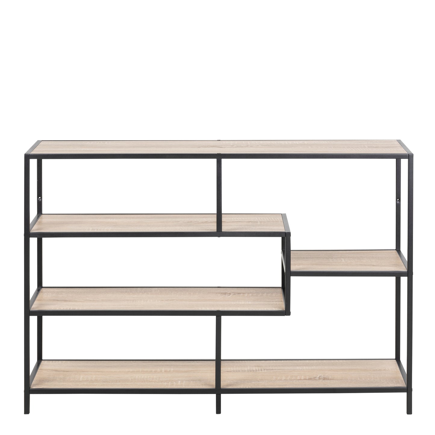 Seaford Wide Black Metal Bookcase with 4 Sonoma Oak Shelves