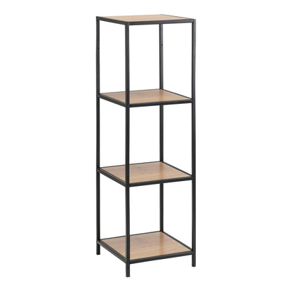 Seaford Narrow Black Metal Bookcase with 3 Oak Shelves