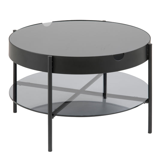 Tipton Round Coffee Table in Black with Smoked Glass Top 75cm