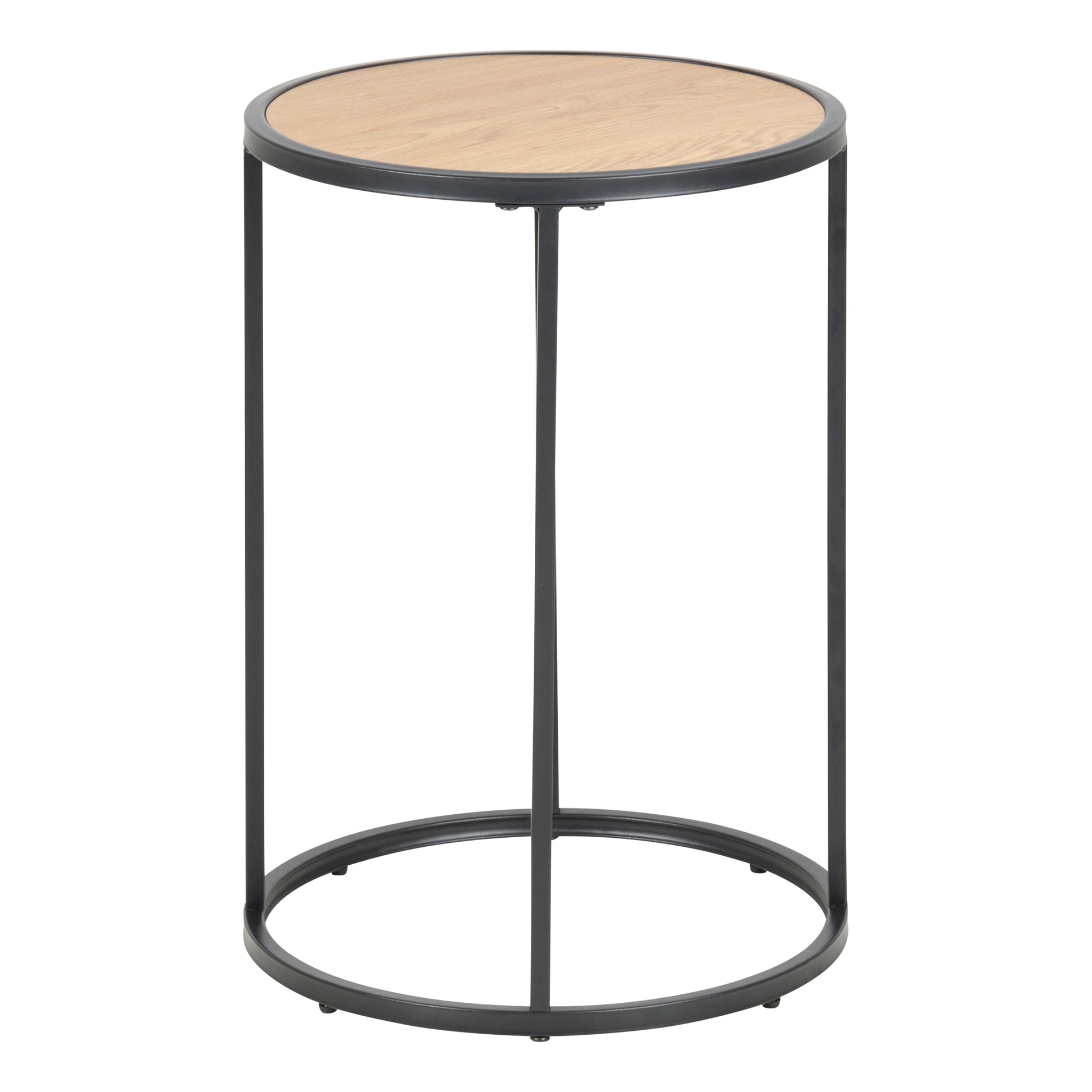 Seaford Black Metal Small Round Side Table with Oak Top