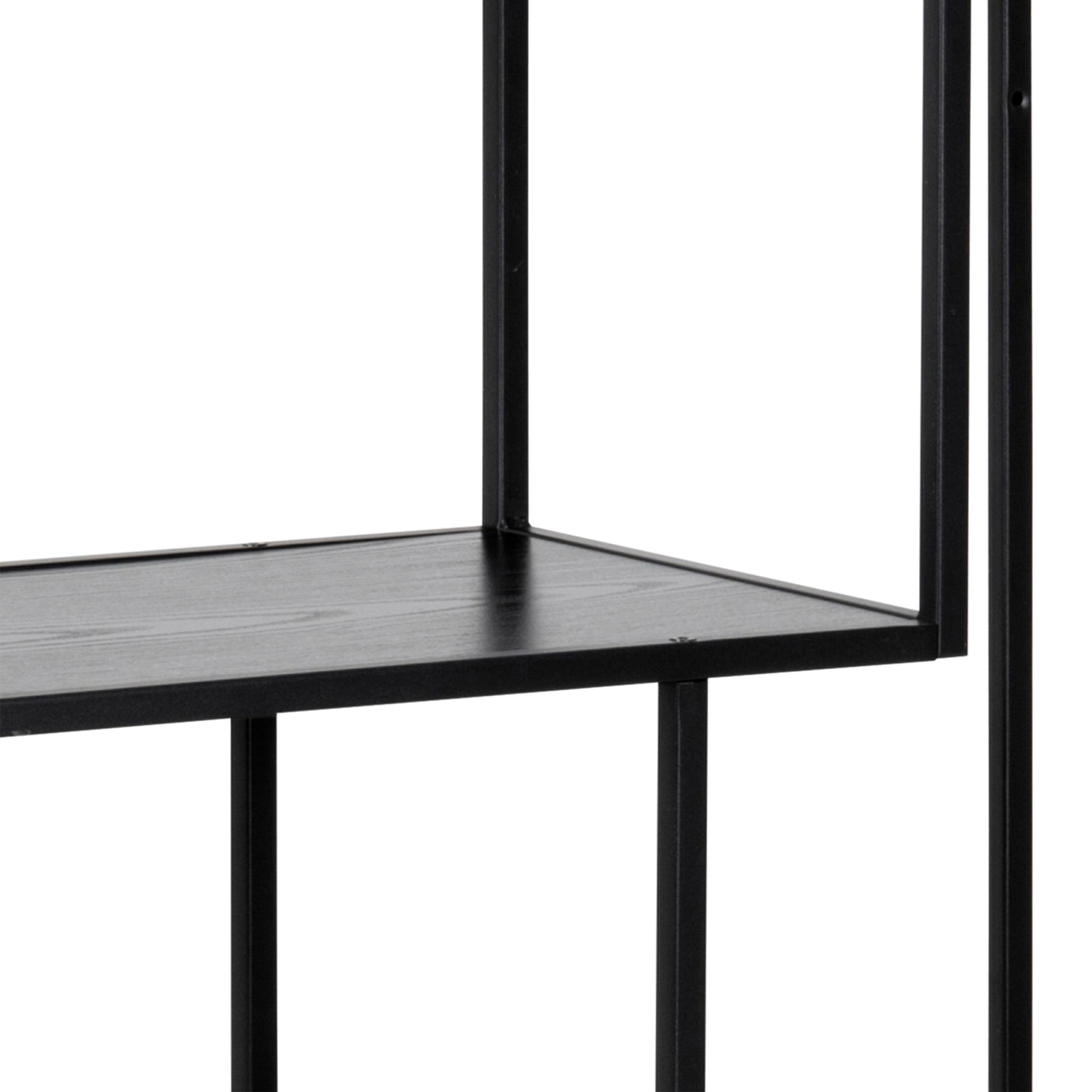 Seaford Black Metal Asymmetrical Bookcase with 3 Black Shelves